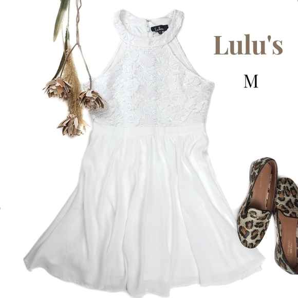 Lulu's White Eyelet Embroidered Top Dres Sz M - Picture 1 of 10